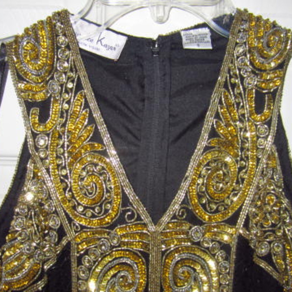 Lawrence Kazar Black and Gold long beaded gown - Picture 2 of 8